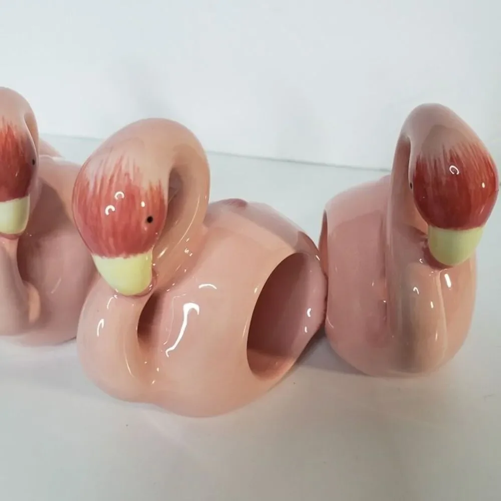 Vintage Target Home Pink Ceramic Flamingo Napkin Rings Set of 4 Coastal Table